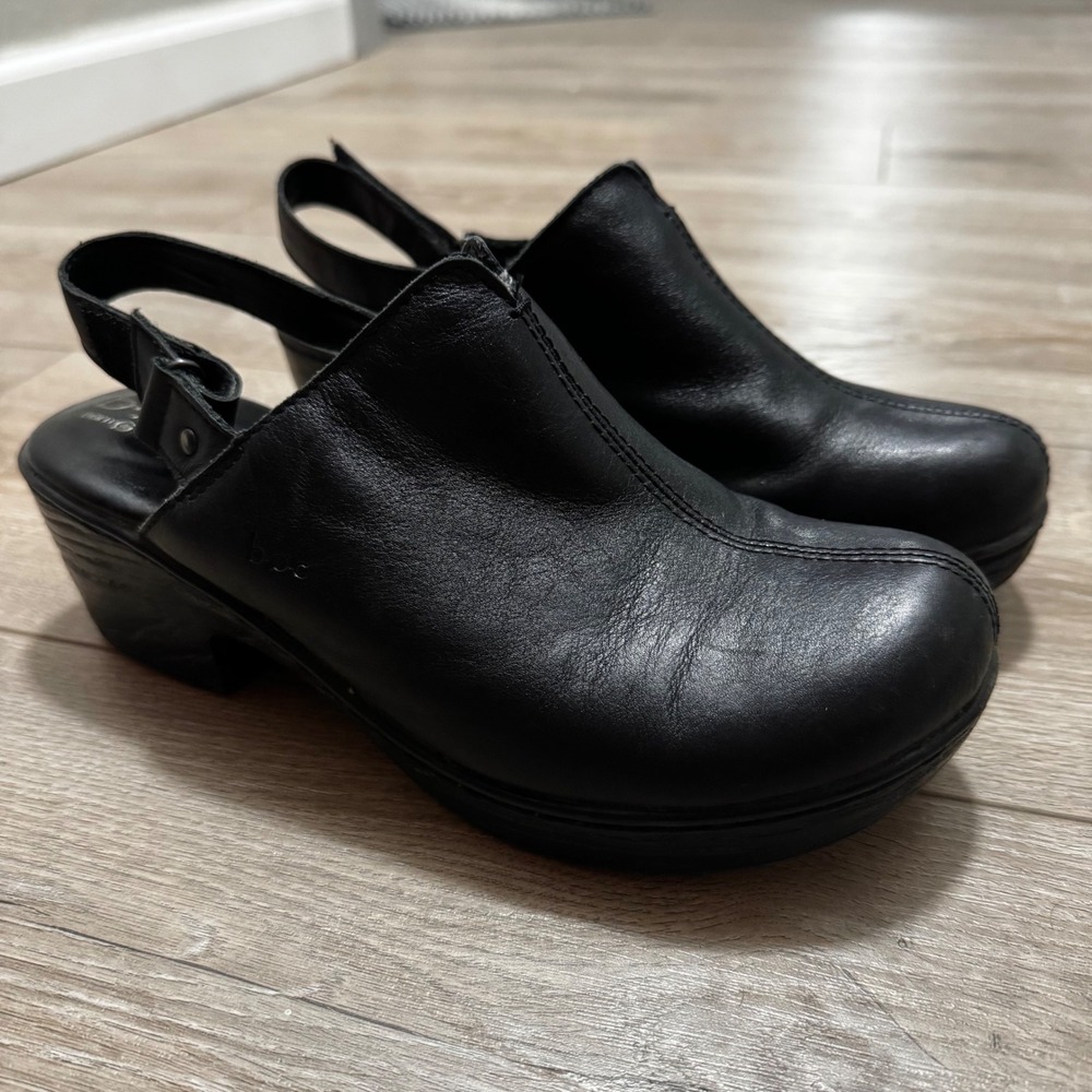 b.o.c. Born Concept Black Leather Aime Slingback Clogs Womens 8M Block Heel